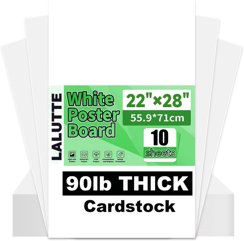 Lalutte 10Pcs White Poster Board 22"X28", 250 GSM Thickness Poster Paper, Glossy& Matte Side Large Posterboard, Poster Board Bulk For School Arts Crafts,Project Presentations,Drawing,Office,Displays,Signs - Image 1